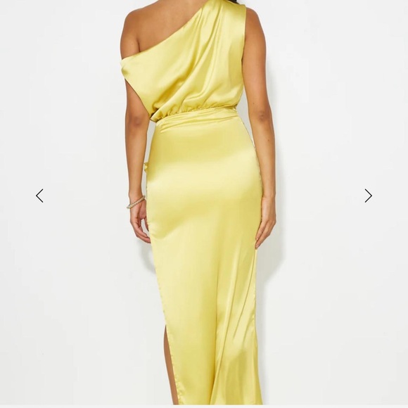 Hello Molly One-Shoulder Satin Dress in Yellow - Picture 3 of 7